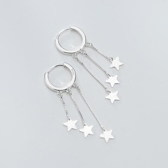 NEW Gold/Sterling Silver Star Tassel Hoop Earrings - Picture 5 of 5